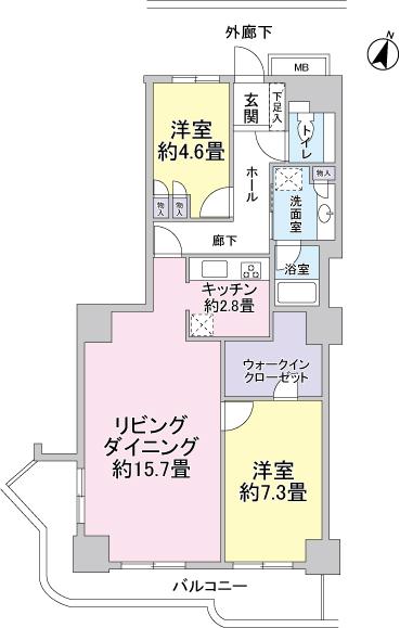 Floor plan. 2LDK, Price 25,800,000 yen, Occupied area 75.62 sq m , Balcony area 13.07 sq m