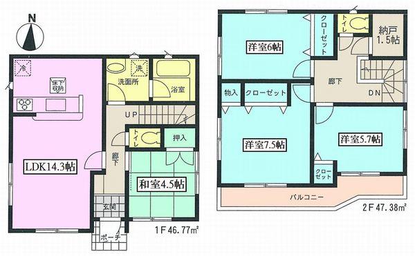 Floor plan. (Building 2), Price 28.8 million yen, 4LDK+S, Land area 110.01 sq m , Building area 94.15 sq m