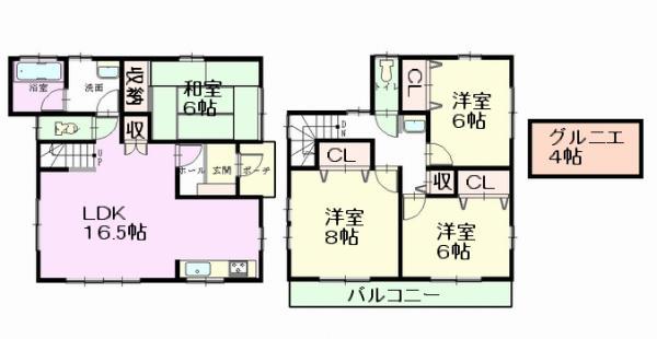 Floor plan. 41,800,000 yen, 4LDK, Land area 93.8 sq m , Building area 101.38 sq m All rooms are two-sided lighting