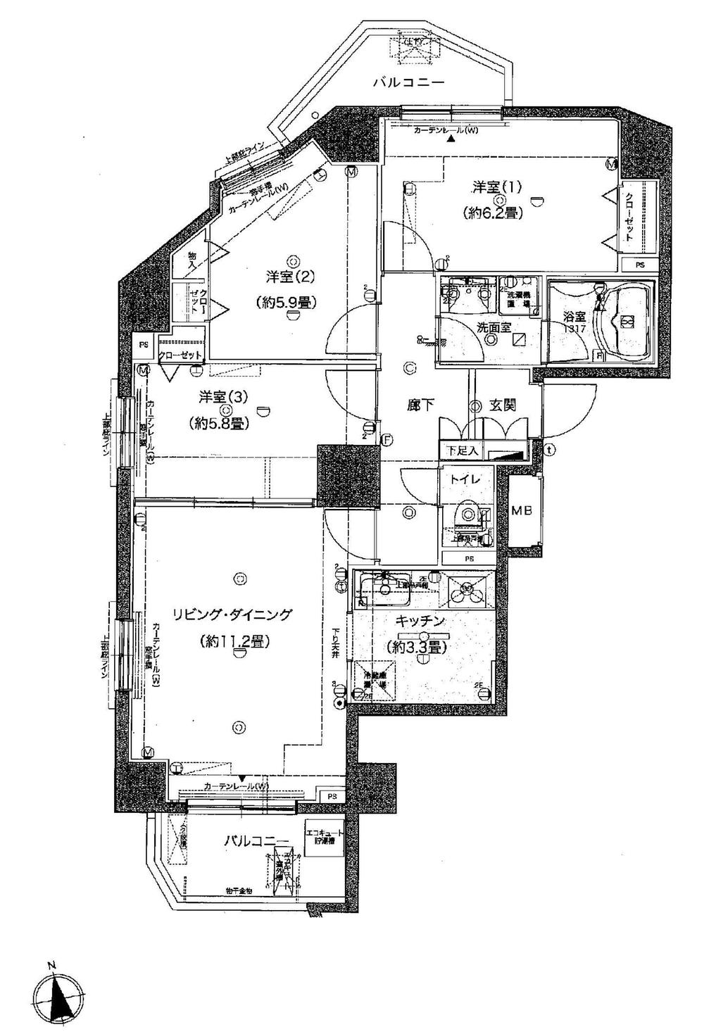Floor plan. 3LDK, Price 26 million yen, Occupied area 71.88 sq m , Balcony area 8.92 sq m