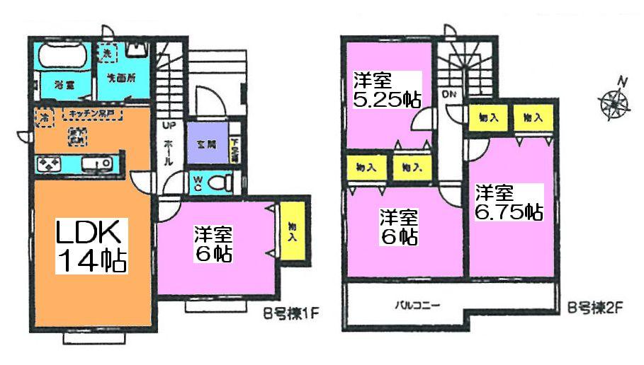 Floor plan. (B Building), Price 28.8 million yen, 4LDK, Land area 115.05 sq m , Building area 89.84 sq m