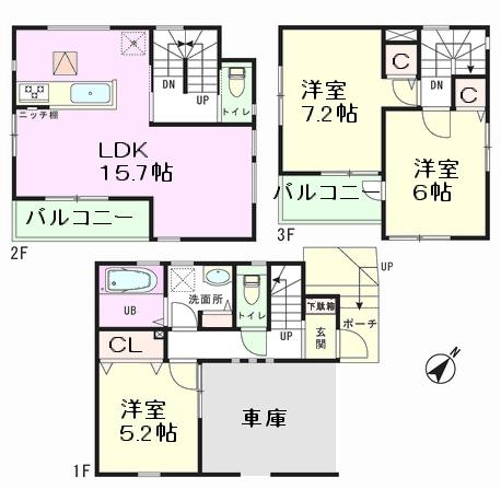 Floor plan. (1 Building), Price 26,800,000 yen, 3LDK, Land area 63.62 sq m , Building area 98.87 sq m