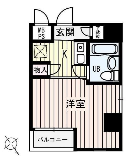 Floor plan. 1K, Price 5.4 million yen, Occupied area 17.41 sq m , Balcony area 1.29 sq m