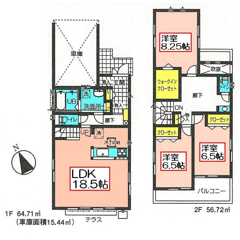 Floor plan. (1 Building), Price 38,800,000 yen, 3LDK, Land area 120.09 sq m , Building area 121.43 sq m