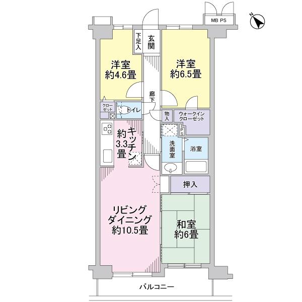 Floor plan. 3LDK, Price 15.8 million yen, Occupied area 69.72 sq m , Balcony area 7.42 sq m