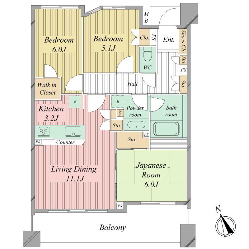 Floor plan. 3LDK, Price 24,300,000 yen, Footprint 75 sq m , Balcony area 13.74 sq m