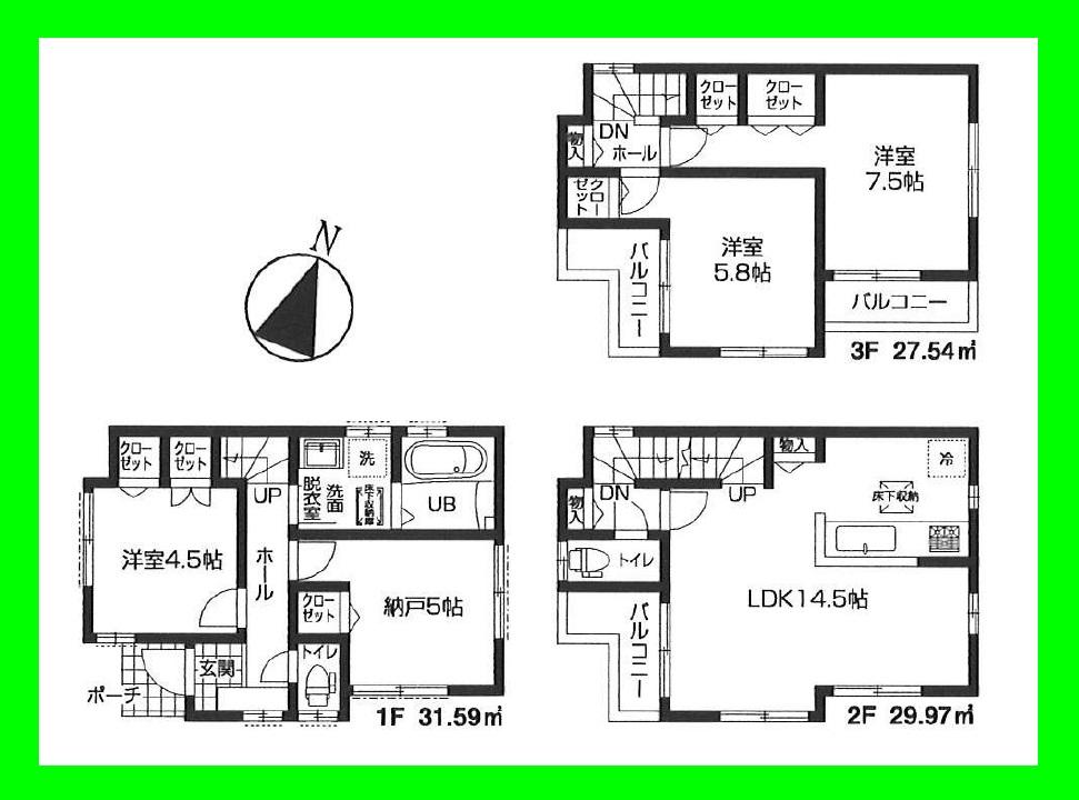 Floor plan. (4 Building), Price 35,800,000 yen, 4LDK, Land area 87.02 sq m , Building area 89.1 sq m