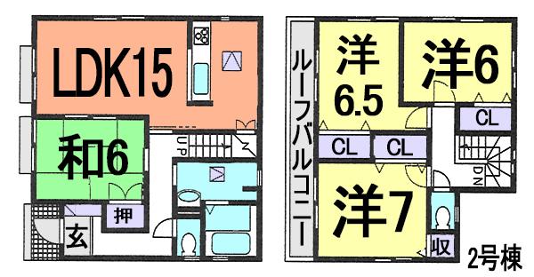 Floor plan. (Building 2), Price 27,800,000 yen, 4LDK, Land area 134.54 sq m , Building area 99.78 sq m