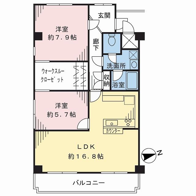 Floor plan. 2LDK, Price 12.8 million yen, Footprint 73.6 sq m , Balcony area 8.23 ​​sq m