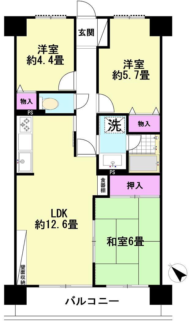 Floor plan. 3LDK, Price 14.5 million yen, Occupied area 62.64 sq m , Balcony area 8.12 sq m