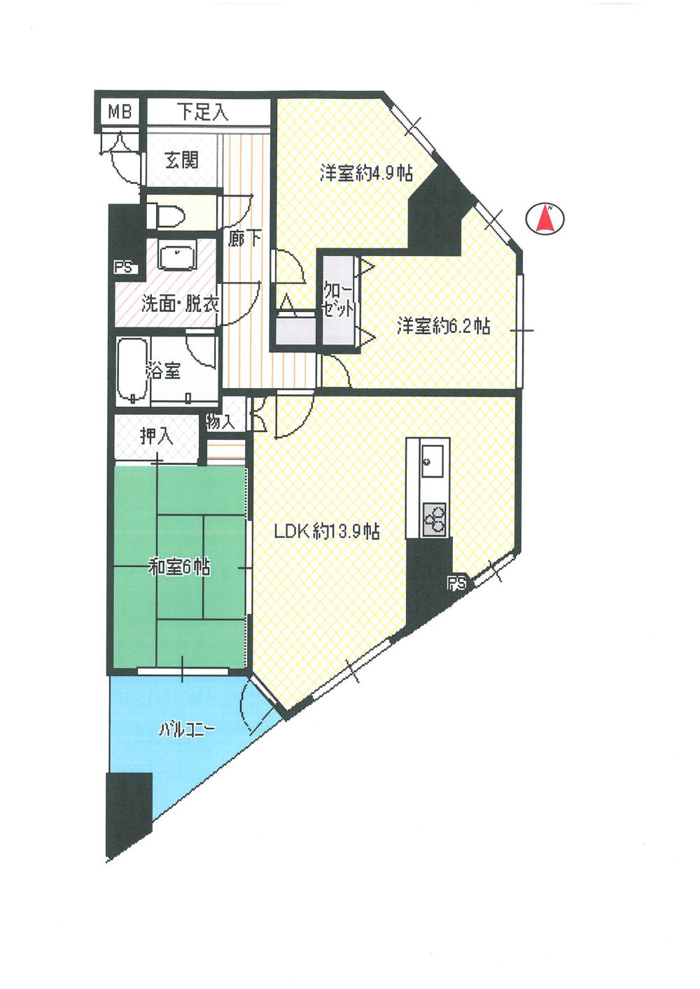 Floor plan. 3LDK, Price 25,900,000 yen, Occupied area 72.81 sq m , Balcony area 6 sq m
