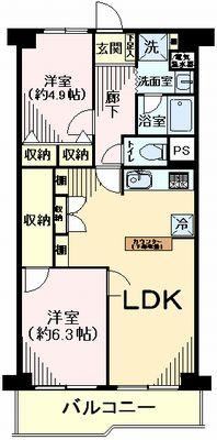 Floor plan. 2LDK, Price 13 million yen, Footprint 61.6 sq m , Balcony area 7.6 sq m