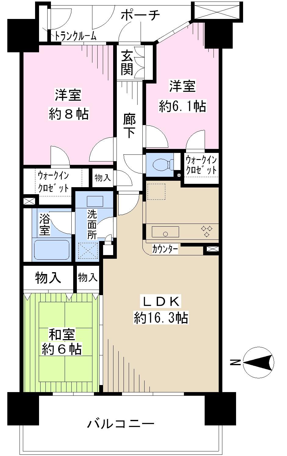 Floor plan. 3LDK, Price 27,900,000 yen, Occupied area 80.74 sq m , Balcony area 13.4 sq m