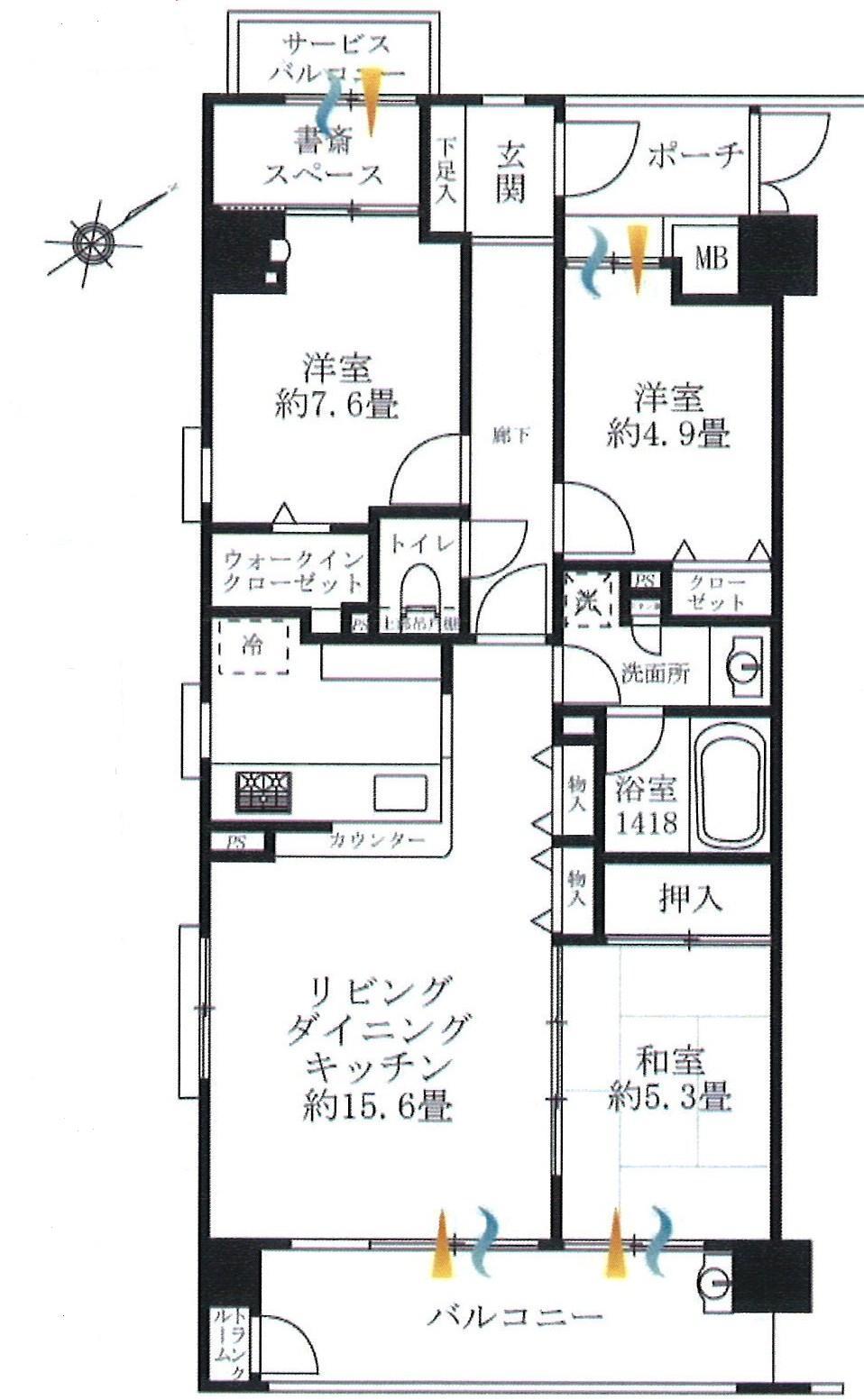 Floor plan. 3LDK, Price 27,900,000 yen, Occupied area 76.11 sq m , Balcony area 9.12 sq m