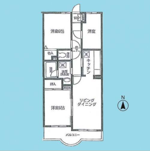 Floor plan. 3LDK, Price 8.9 million yen, Footprint 63.5 sq m , Balcony area 6.38 sq m