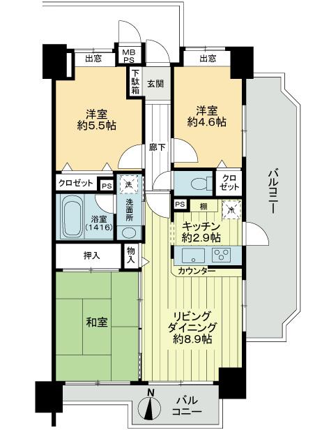 Floor plan. 3LDK, Price 29,800,000 yen, Footprint 60.6 sq m , Balcony area 19.07 sq m