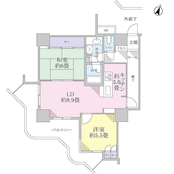 Floor plan. 2LDK, Price 26,800,000 yen, Occupied area 61.51 sq m , Balcony area 14.11 sq m