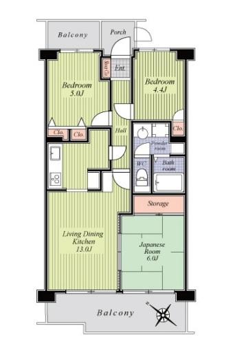 Floor plan. 3LDK, Price 11,980,000 yen, Occupied area 62.84 sq m , Balcony area 12.74 sq m