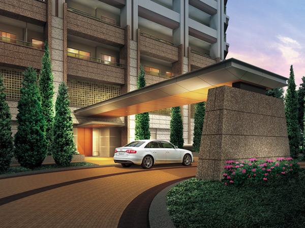 Shared facilities.  [Coach Entrance] Placed on the west side of the site, Coach entrance with a driveway that rainy day can get on and off the comfortable, It celebrates the people who visit the hotel-like nestled. (Coach Entrance Rendering)