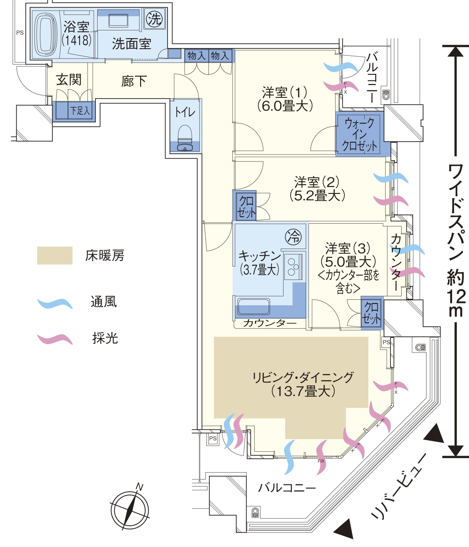 Building structure.  ■ 75J type ・ 3LDK + WIC value / 54,100,000 yen [19th floor] Occupied area / 78.91 sq m  Balcony area / 15.04 sq m  ※ WIC = walk-in closet