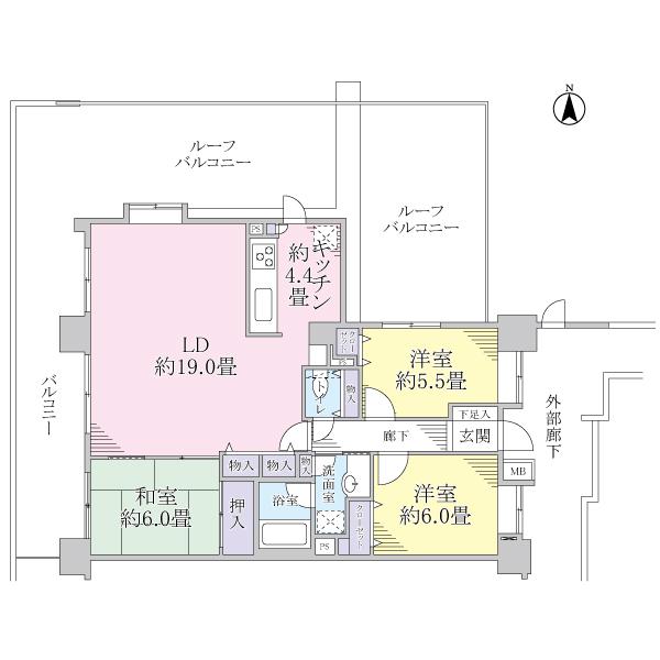 Floor plan. 3LDK, Price 41,800,000 yen, Occupied area 88.55 sq m , Balcony area 23.4 sq m