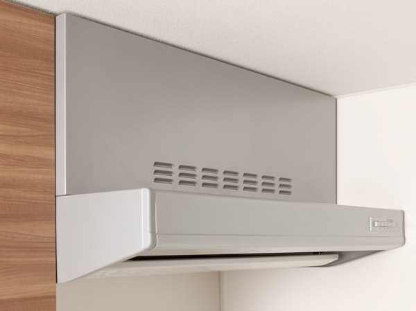 Kitchen.  [Enamel rectifier Backed range hood] Adopt the dirt is hard to Shimikomi high-quality enamel to the rectifier plate. Filter is washable can be removed.