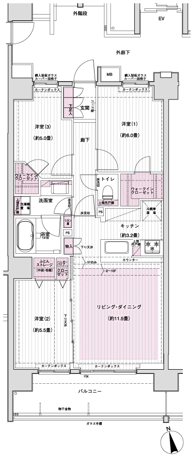 Floor: 3LDK + 2WIC, occupied area: 70.11 sq m