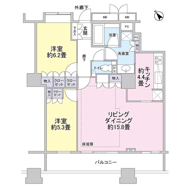Floor plan. 2LDK, Price 50,800,000 yen, Occupied area 70.77 sq m , Balcony area 10.66 sq m