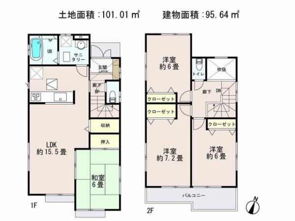 Floor plan. 19,800,000 yen, 4LDK, Land area 101.01 sq m , Building area 95.64 sq m