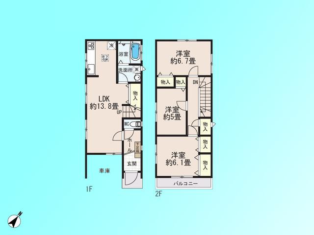 Floor plan. 28.8 million yen, 3LDK, Land area 73.74 sq m , Building area 87.4 sq m