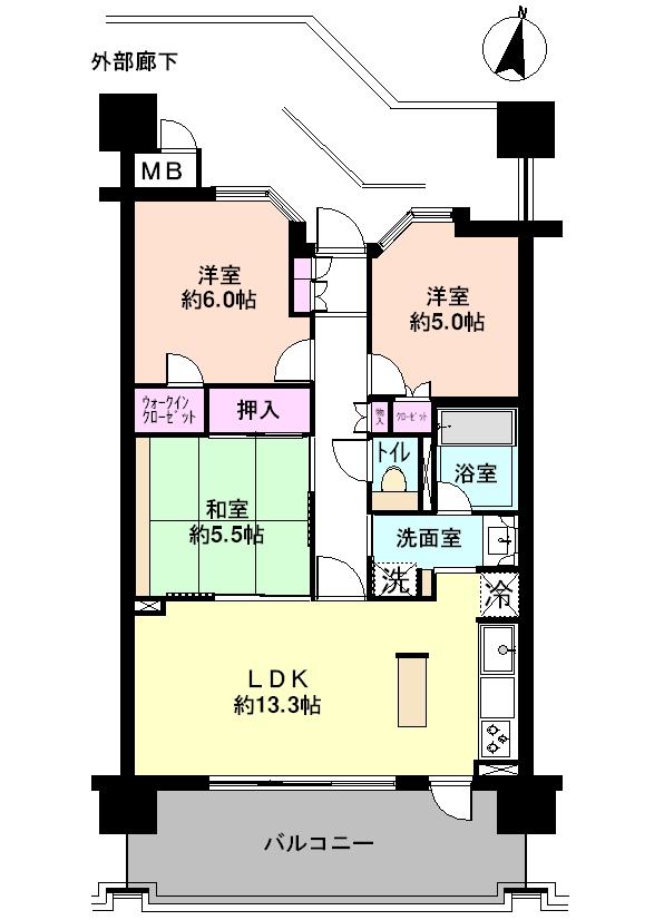 Floor plan. 3LDK, Price 20.8 million yen, Occupied area 66.26 sq m , Balcony area 13.16 sq m 3LDK