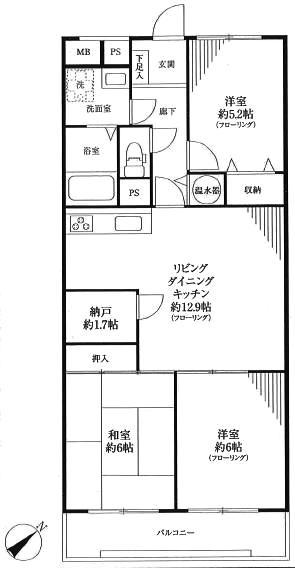 Floor plan. 3LDK, Price 17.8 million yen, Footprint 71.4 sq m , Balcony area 7.84 sq m