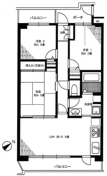 Floor plan. 3LDK, Price 14.8 million yen, Footprint 60 sq m , Balcony area 12.04 sq m