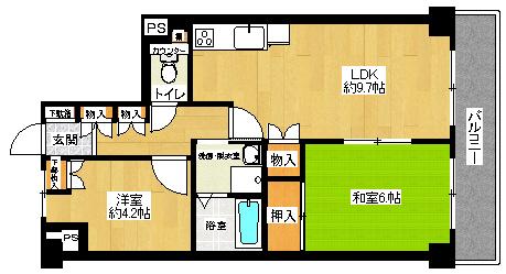 Floor plan. 2LDK, Price 8.8 million yen, Occupied area 50.38 sq m , Balcony is the area 6.16 sq m southwest side opening