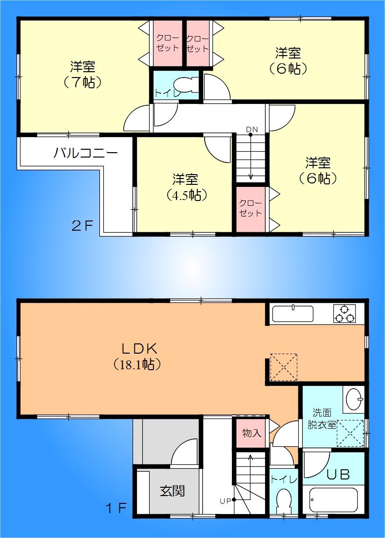 Floor plan. (A Building), Price 24,800,000 yen, 4LDK, Land area 84.89 sq m , Building area 93.15 sq m