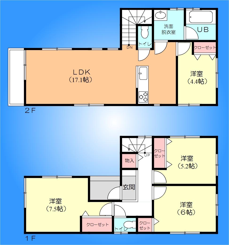 Floor plan. (B Building), Price 24,800,000 yen, 4LDK, Land area 84.28 sq m , Building area 91.91 sq m