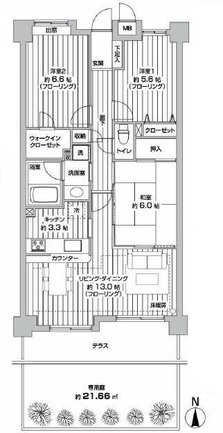 Floor plan. 3LDK, Price 25,800,000 yen, Occupied area 75.63 sq m , Good Floor balcony area 15.87 sq m usability