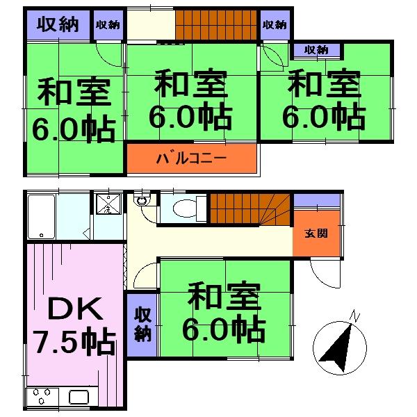Floor plan. 9,580,000 yen, 4DK, Land area 80.39 sq m , Building area 65.12 sq m floor plan