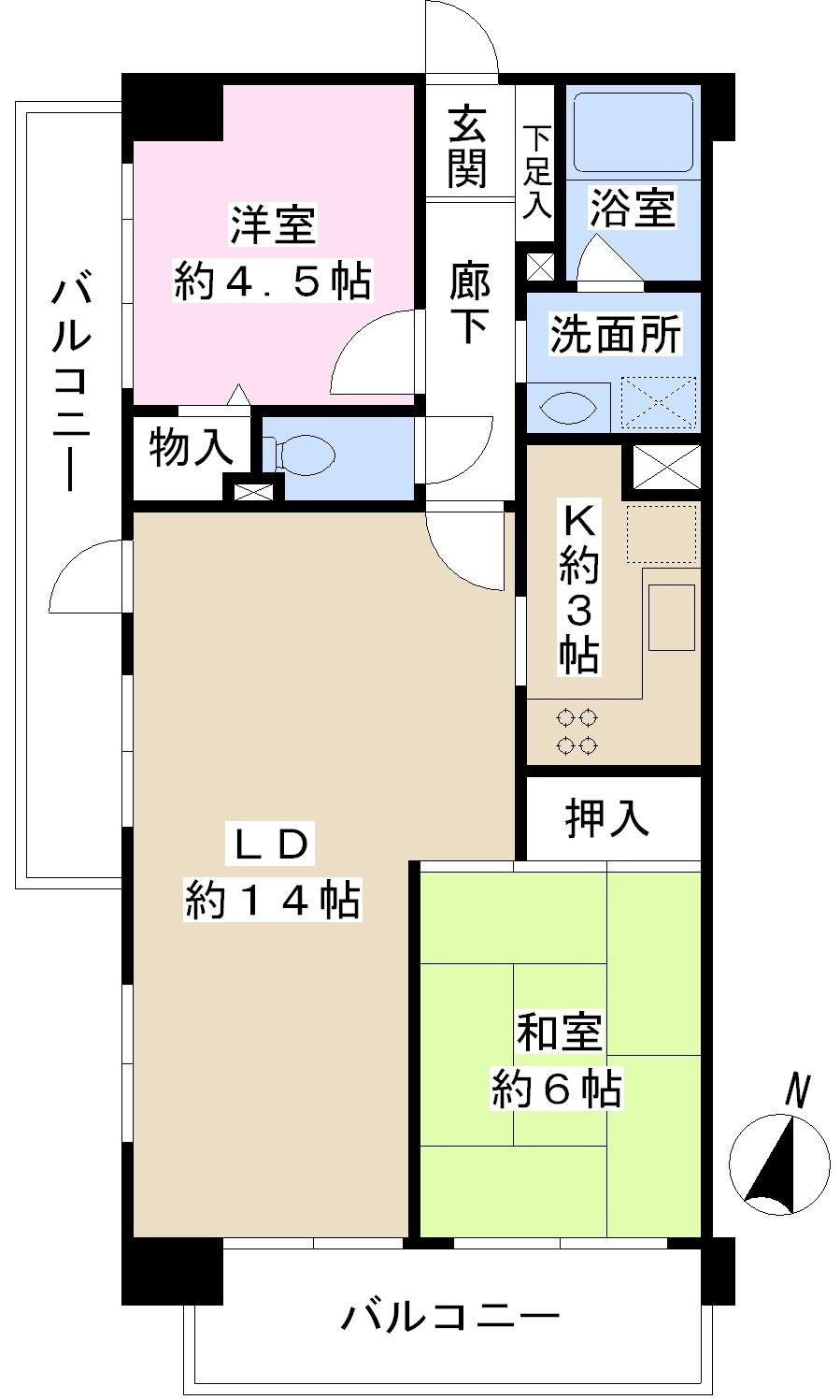 Floor plan. 2LDK, Price 19.2 million yen, Footprint 60.5 sq m , Balcony area 12.86 sq m