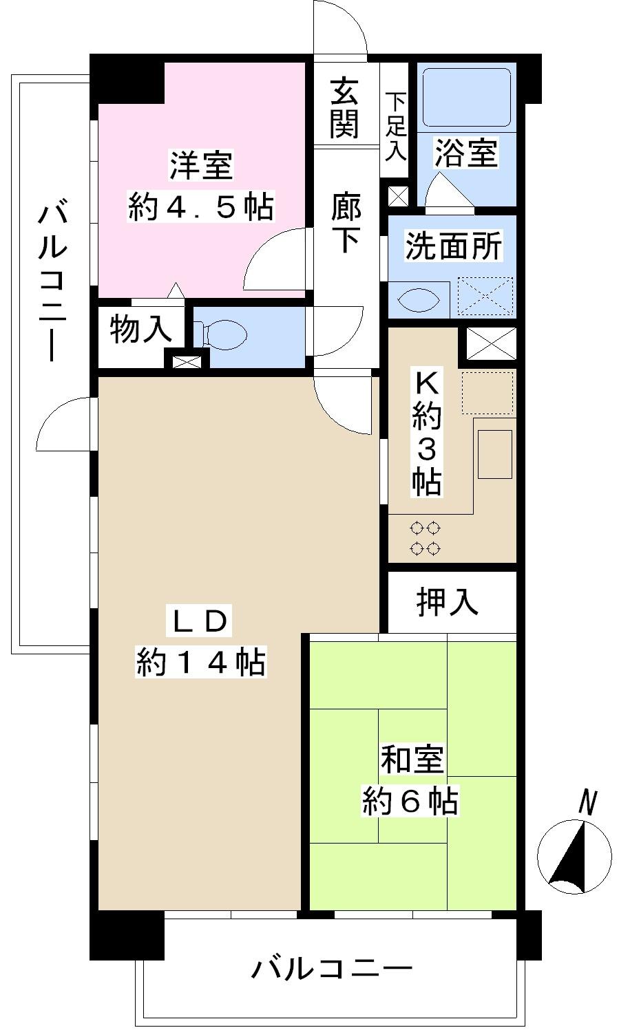 Floor plan. 2LDK, Price 19.2 million yen, Footprint 60.5 sq m , Balcony area 12.86 sq m