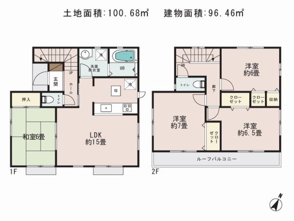 Floor plan. 24,800,000 yen, 4LDK, Land area 100.68 sq m , Building area 96.46 sq m