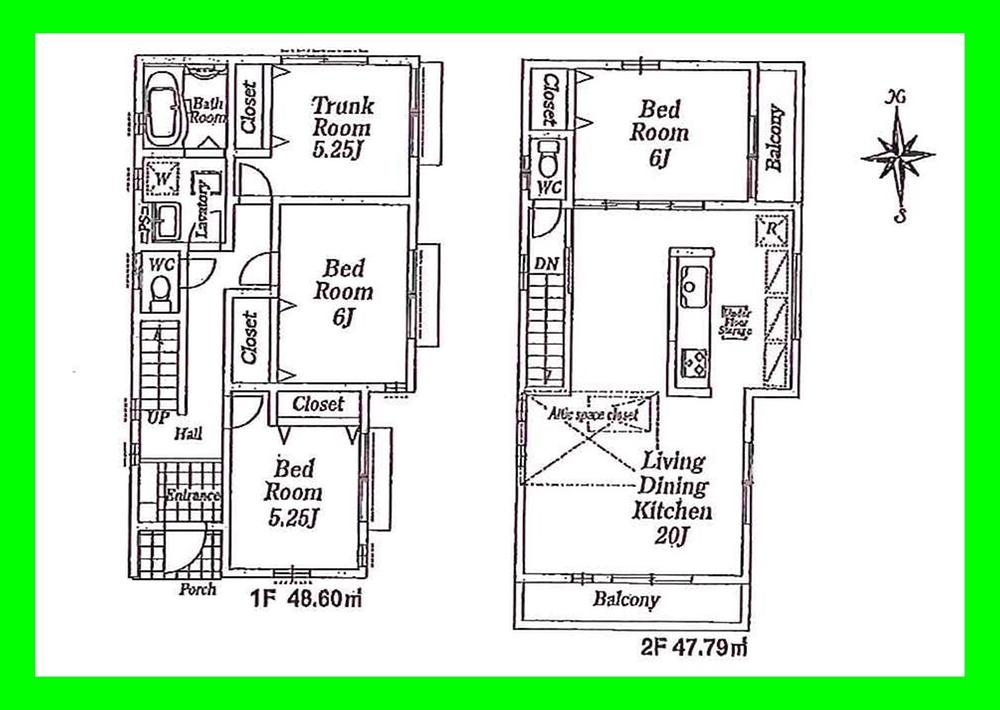 Floor plan. (Building 2), Price 33,800,000 yen, 3LDK+S, Land area 109.49 sq m , Building area 96.39 sq m