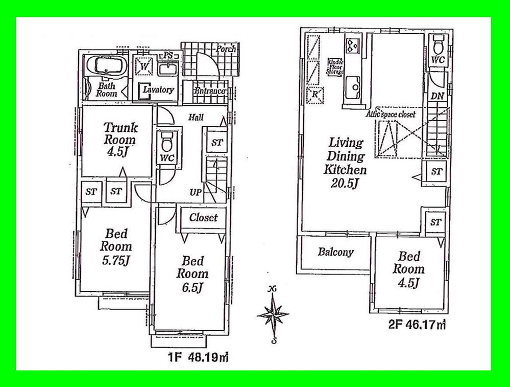 Floor plan. (4 Building), Price 32,800,000 yen, 3LDK+S, Land area 107.94 sq m , Building area 94.36 sq m