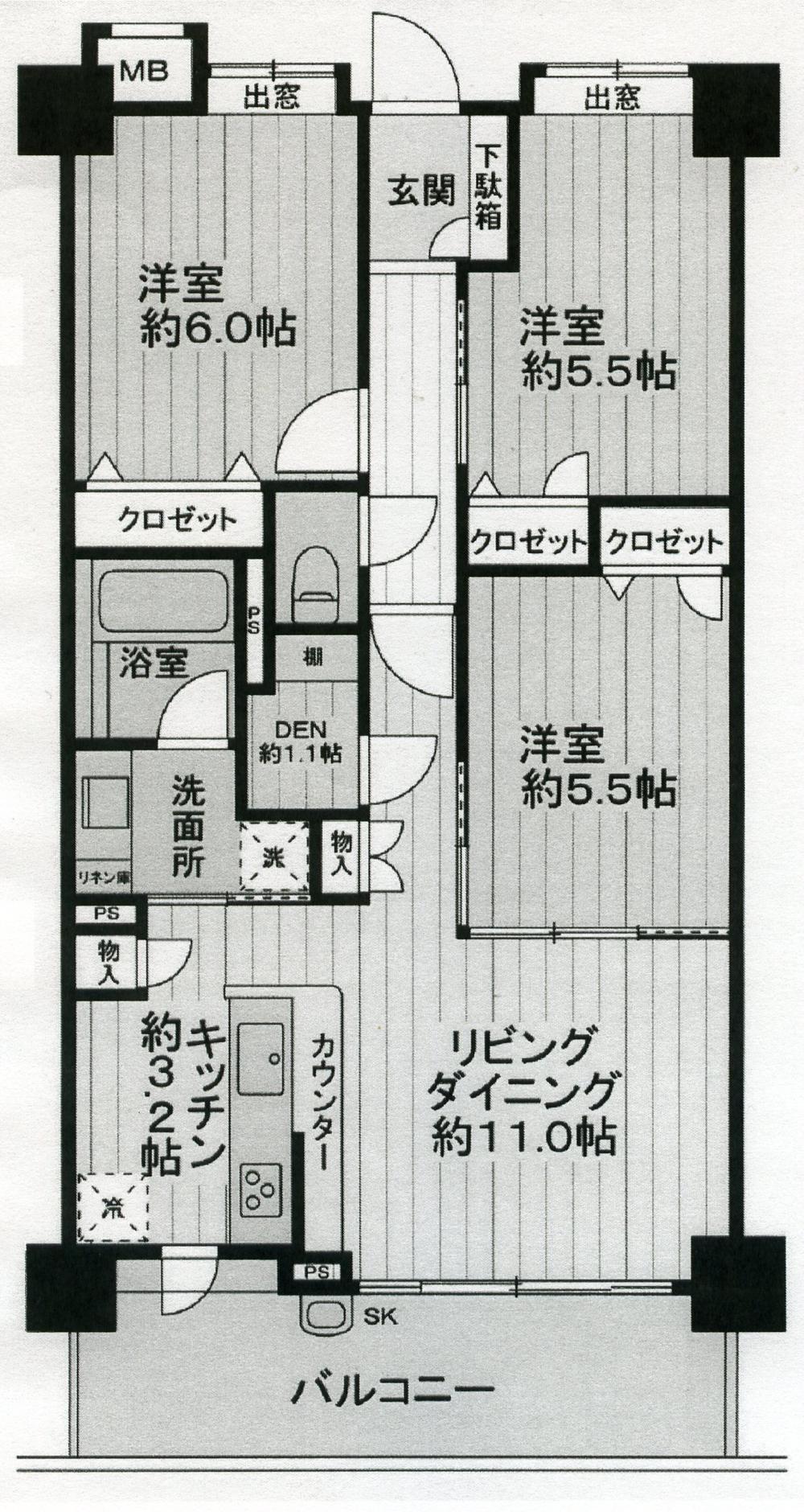 Floor plan. 3LDK + S (storeroom), Price 29,800,000 yen, Occupied area 68.77 sq m , There is a balcony area 11.22 sq m about 1.1 Pledge of study, Also available as a storage room.
