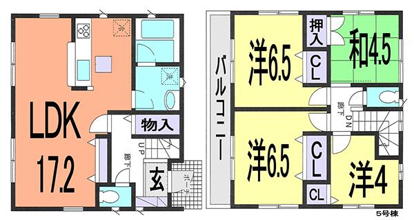 Floor plan. (5 Building), Price 24,800,000 yen, 4LDK, Land area 108.58 sq m , Building area 89.91 sq m