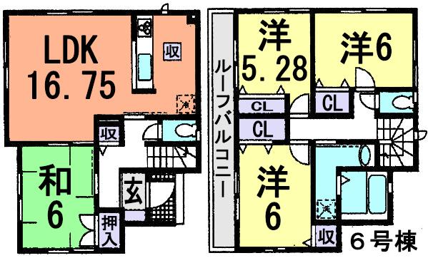 Floor plan. (6 Building), Price 23.8 million yen, 4LDK, Land area 100.09 sq m , Building area 96.46 sq m