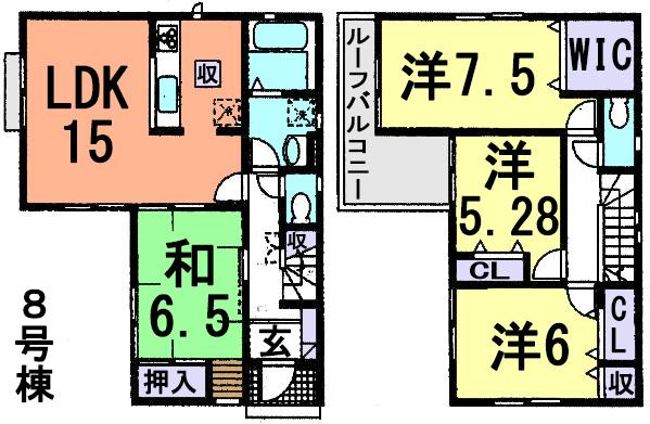 Floor plan. (8 Building), Price 24,800,000 yen, 4LDK, Land area 100.1 sq m , Building area 98.54 sq m