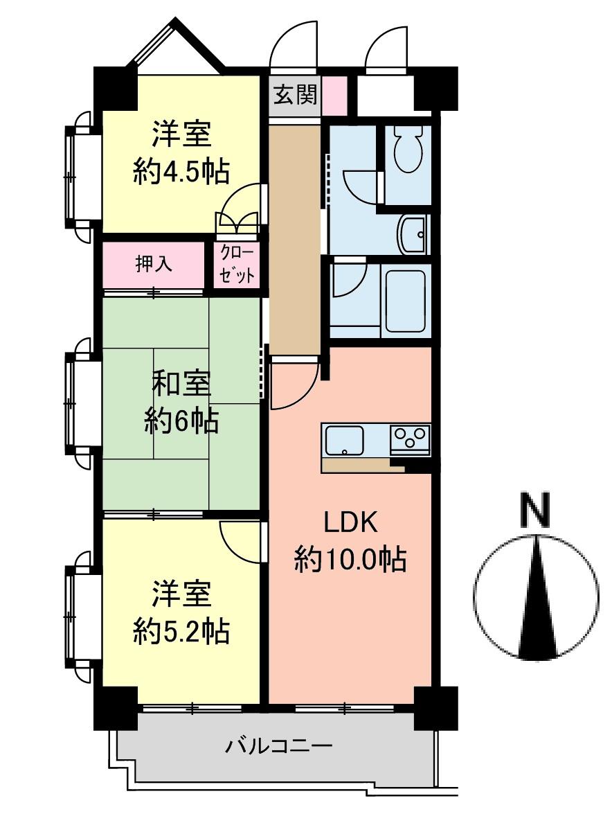 Floor plan. 3LDK, Price 8.9 million yen, Occupied area 55.94 sq m , Balcony area 6.38 sq m