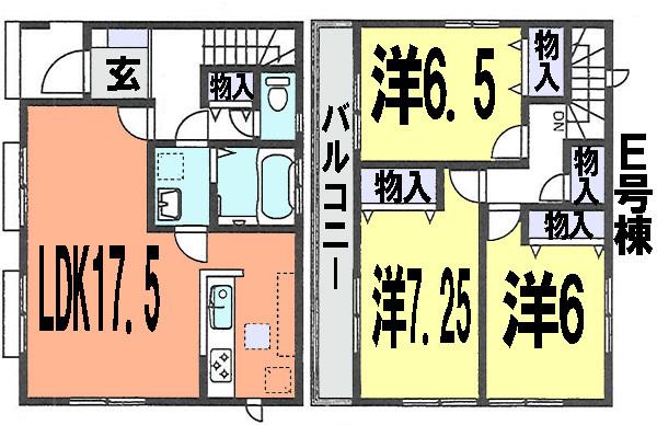 Floor plan. (E Building), Price 28.8 million yen, 3LDK, Land area 117.69 sq m , Building area 88.39 sq m