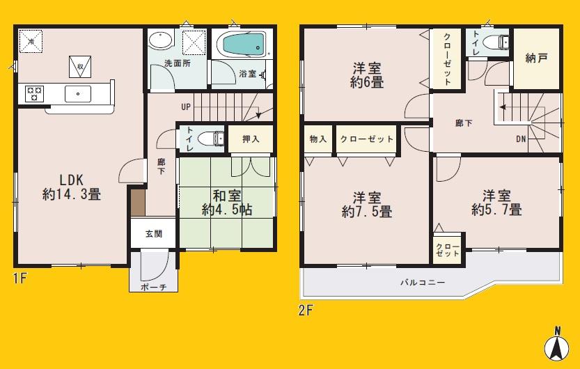 Floor plan. 28.8 million yen, 4LDK + S (storeroom), Land area 110.01 sq m , Building area 94.15 sq m